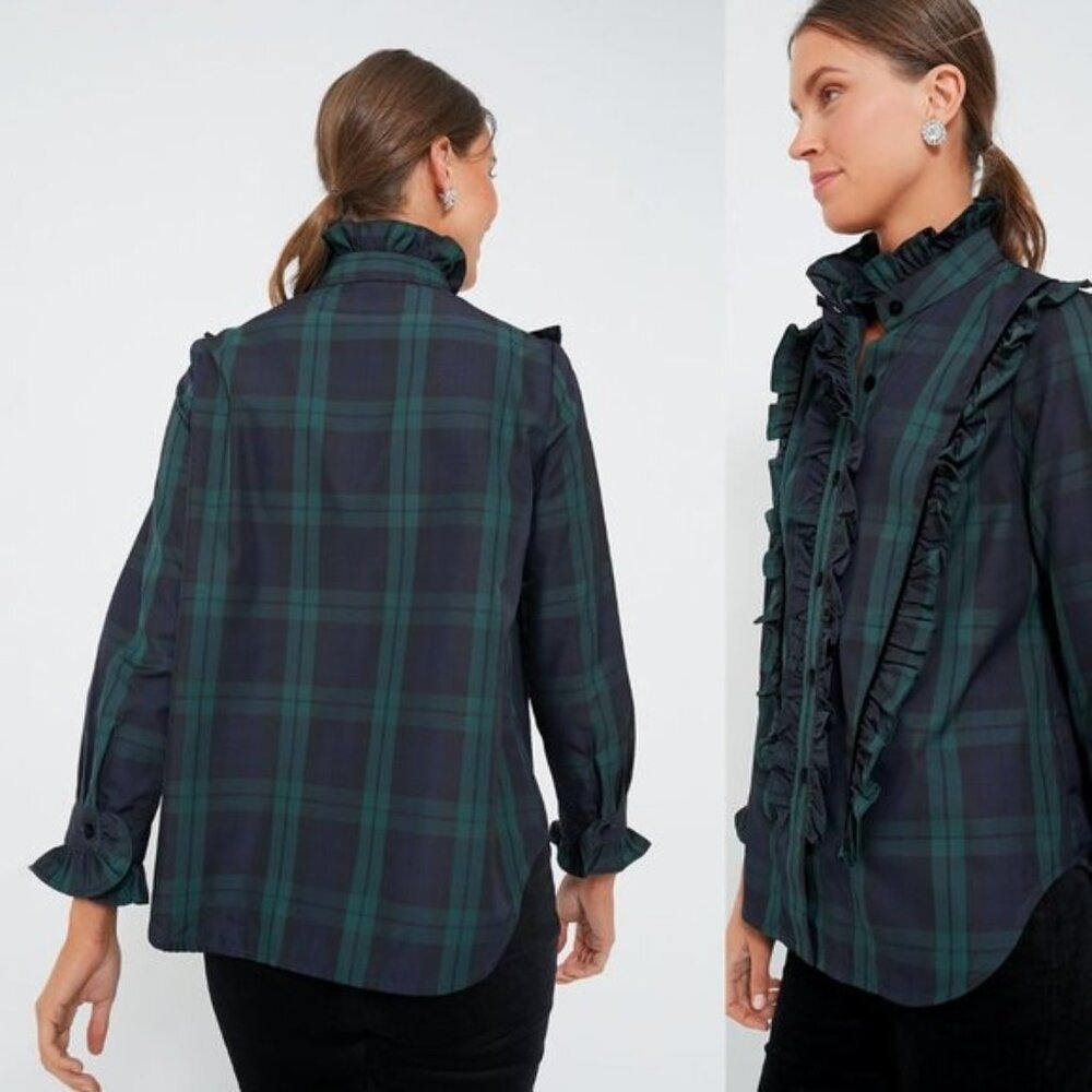 Tuckernuck | NEW Blackwatch Plaid Ruffle Reagan Button Down Size M - Picture 2 of 13